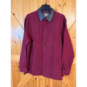 VTG 90s Cabela’s Large Tall Leather Collar Wool Button Shirt Jacket Shacket Red